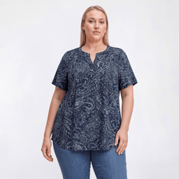 Plus Size Napa Valley Short Sleeve Paisley Henley Blouse