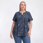 Plus Size Napa Valley Short Sleeve Paisley Henley Blouse - image 2