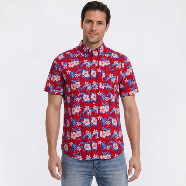 Mens Chaps Cotton Floral Button Down Shirt - Garnet - image 