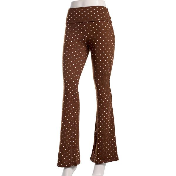 Juniors No Comment Polka Dot Fold Over Waist Flare Leggings - image 