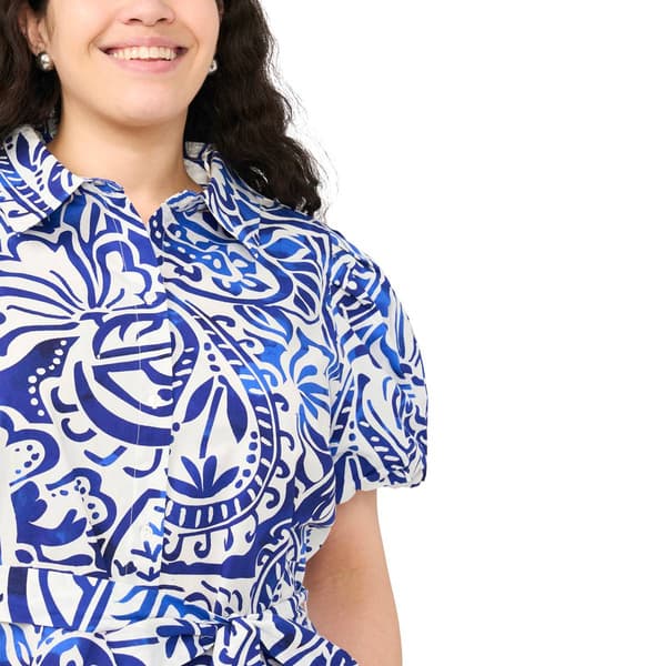 Plus Size MSK Short Sleeve Abstract Paisley Tie Waist Shirt Dress