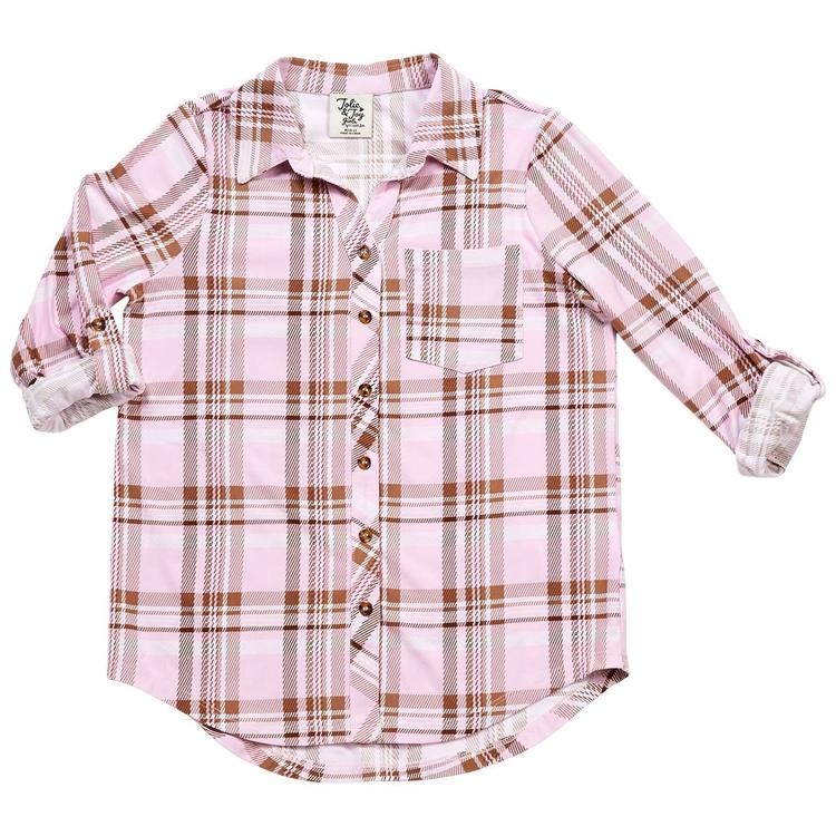 Girls (7-16) Jolie & Joy Button Front Yummy Plaid Shirt - Pink