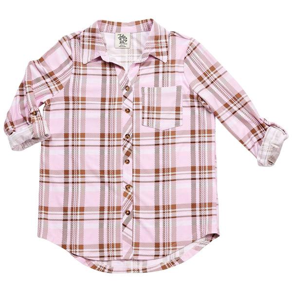 Girls (7-16) Jolie & Joy Button Front Yummy Plaid Shirt - Pink - image 