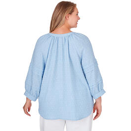 Plus Size Ruby Rd. Patio Party Elbow Sleeve Woven Clip Dot Blouse