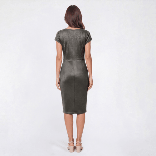 Womens Connected Apparel Cap Sleeve Twist Side Suede Midi Dress