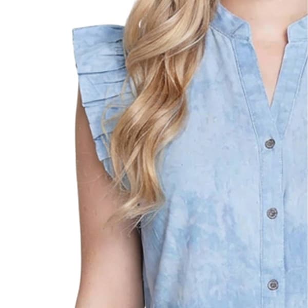 Plus Size NY Collection Flutter Sleeve Denim Button Front Blouse