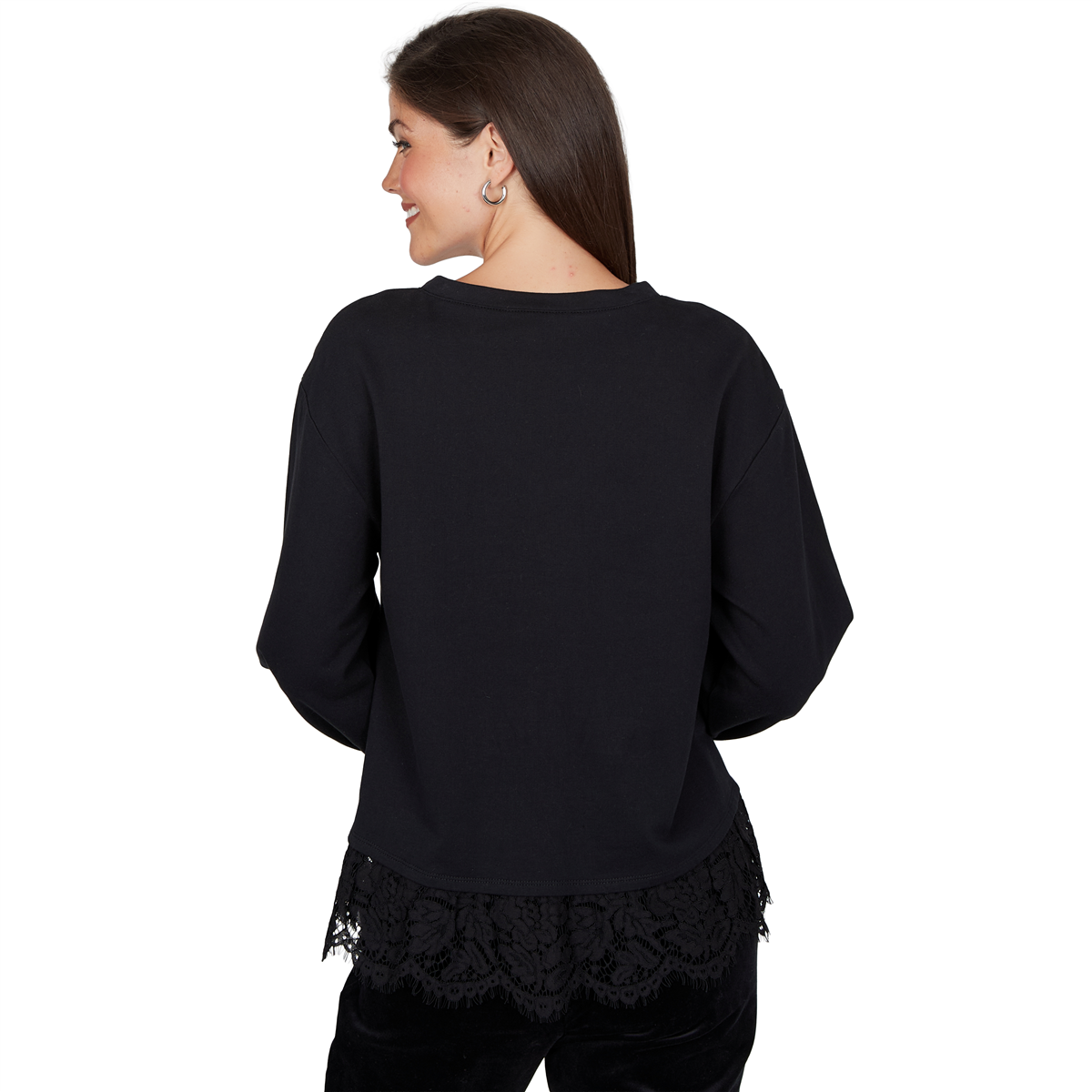 Petite Ruby Rd. Mysterious Romance Lace Trim V-Neck Blouse