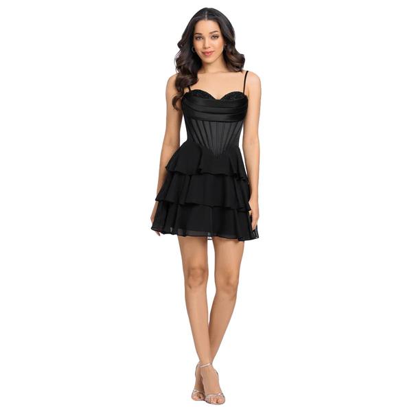 Juniors Blondie Nites Triple Tier Strapless Corset Skater Dress - image 