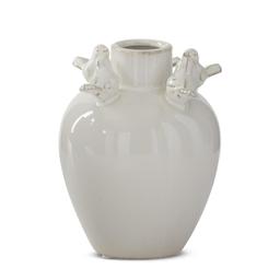 K&K Interiors Cream Ceramic Bird Rim Vase