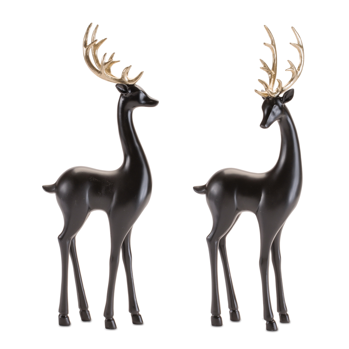 Melrose Black Deer Figurines with Gold Antlers - Set of 2