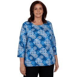 Plus Size Alfred Dunner Classics 3/4 Sleeve Snowflake Blouse