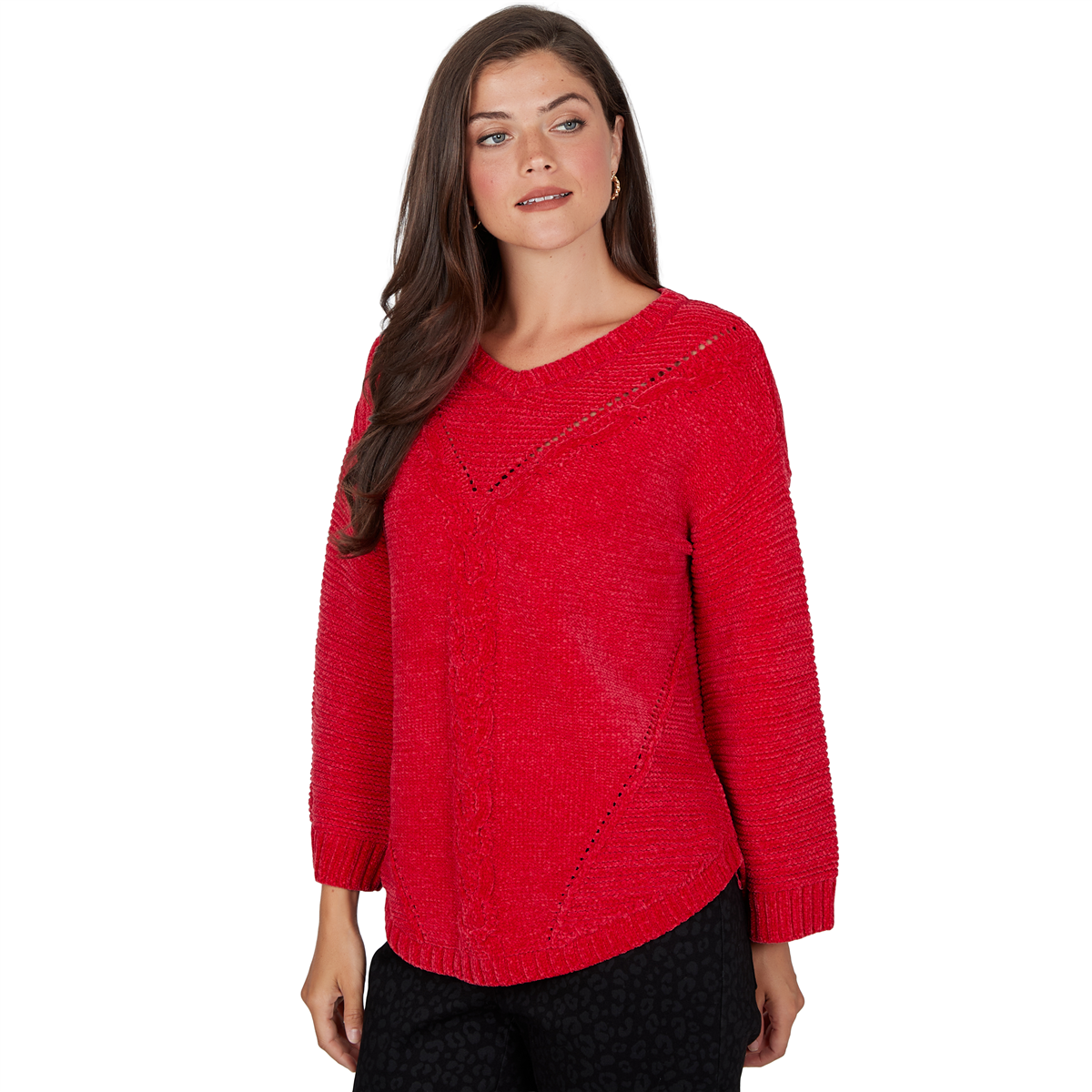 Womens Ruby Rd. Mysterious Romance Chenille V-Neck Sweater