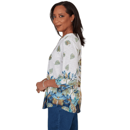 Petite Alfred Dunner Indigo Girls 3/4 Sleeve Floral Blouse