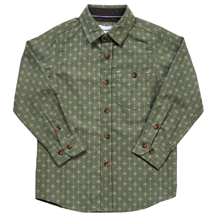 Boys (4-7) Distortion Long Sleeve Button Down Shirt - Sea Spray
