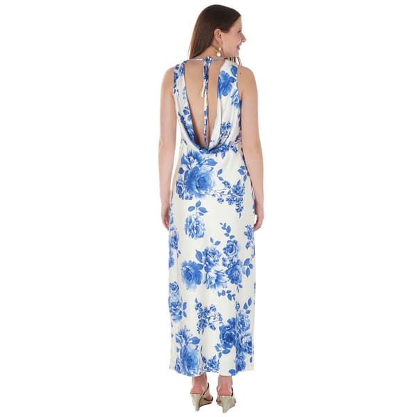Juniors Crystal Doll Floral Satin V-Neck Midi Dress
