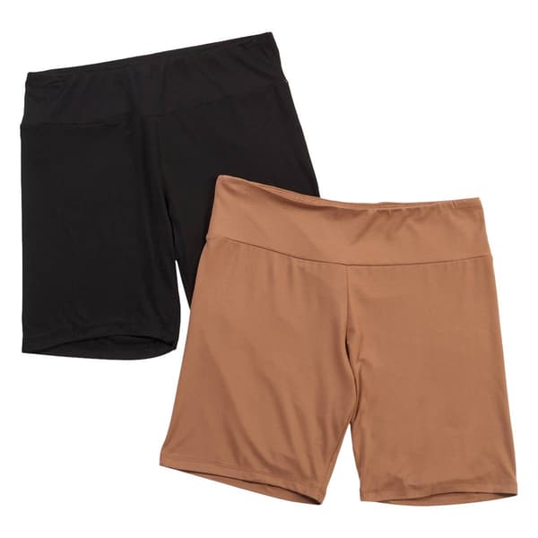 Juniors Plus No Comment 2pk. 8in. Inseam Bike Shorts-Black/Taupe - image 