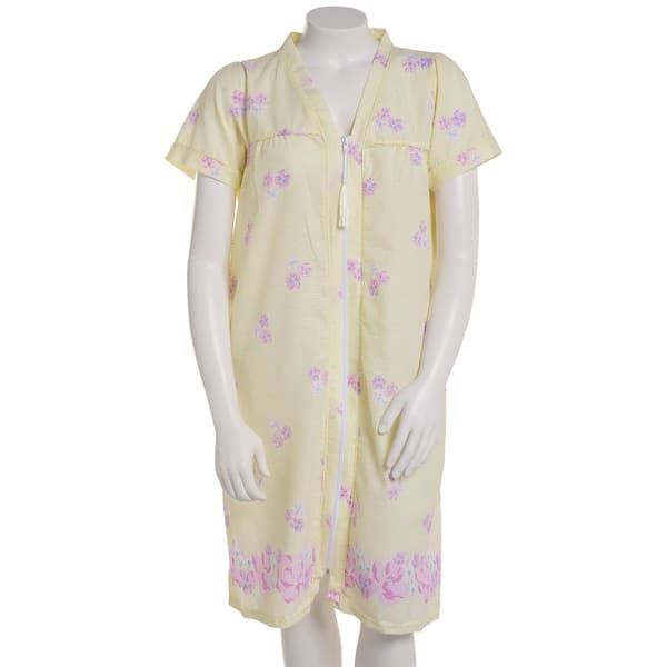 Womens Elegant Emily Short Sleeve Floral Zip Front Duster