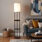 HomeRoots 67in. Black Metal Column Floor Lamp with Linen Shade - image 1