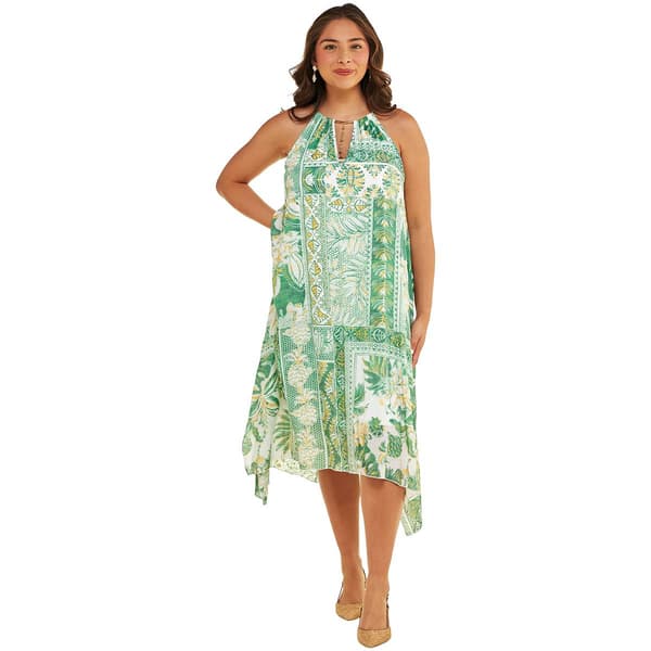Womens Mlle Gabrielle Sleeveless Print Gauze Uneven Hem Dress - image 