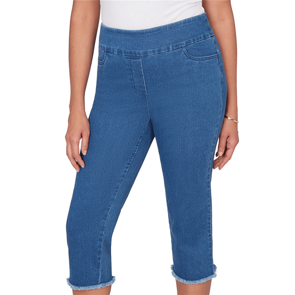 Womens Alfred Dunner Classics_S6 Super Stretch Denim Fringe Capr