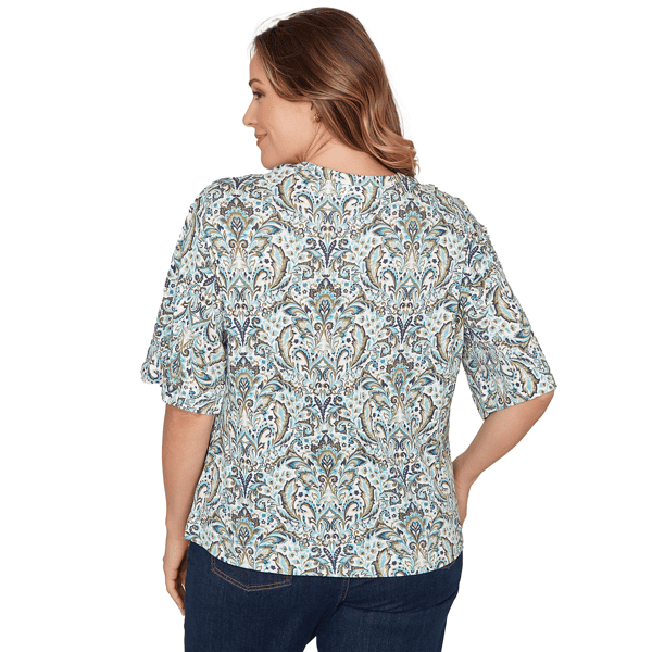 Plus Size Skye’s the Limit Fresh Start 3/4 Sleeve Jacquard Blouse