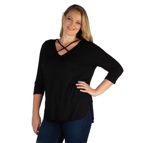 Plus Size 24/7 Comfort Apparel Criss Cross Round Hem Tunic Top
