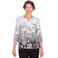 Womens Alfred Dunner 3/4 Sleeve Print Ombre Scroll Floral Tee - image 1