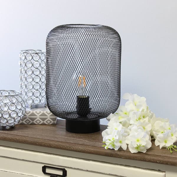 Simple Designs Metal Industrial Table Lamp w/Mesh Shade