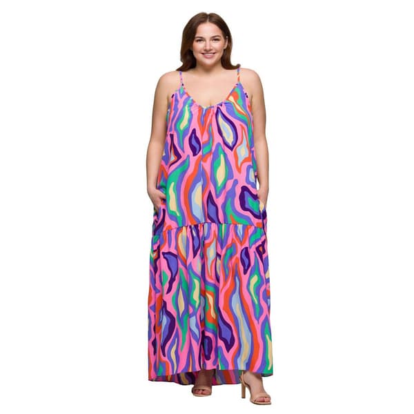 Plus Size 24/7 Comfort Apparel Multi Spaghetti Strap Dress