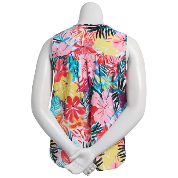Womens Zac & Rachel Sleeveless Hawaiian Floral Lace-Up Blouse