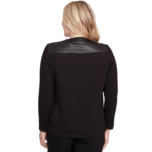 Womens Alfred Dunner Business As Usual Faux Leather Sweater