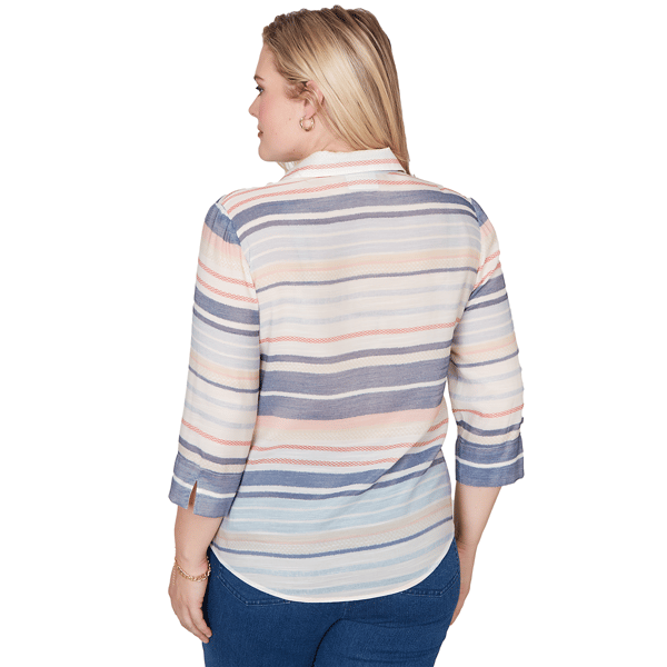 Petite Alfred Dunner Port Side Stripe Button Front Blouse