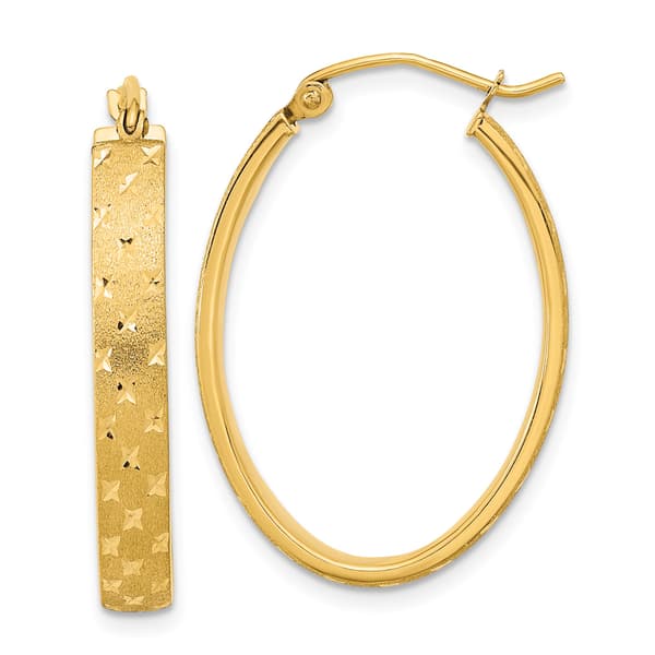Gold Classics&#40;tm&#41; 14kt. Satin Diamond Cut Hoop Earrings - image 