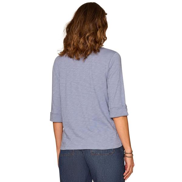Womens Democracy Elbow Roll Cuff Sleeve 1/4 Button Blouse