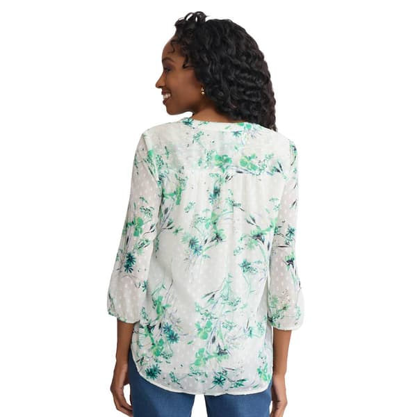 Womens Jones New York 3/4 Sleeve Floral Clip Dot Blouse