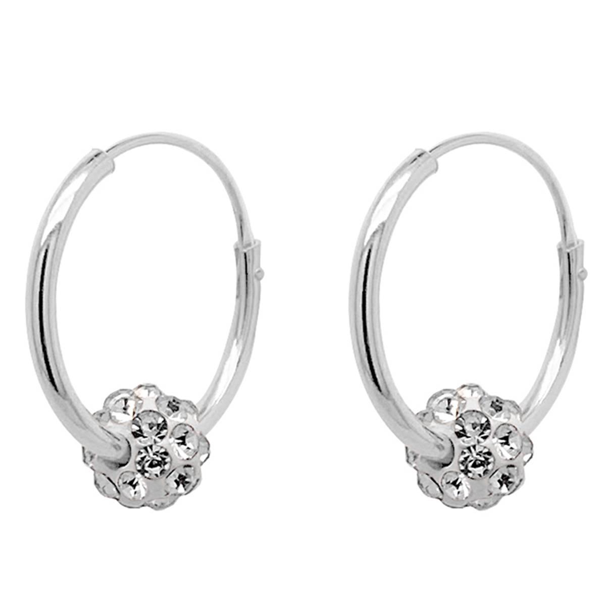Marsala Sterling Silver Crystal Ball Hoop Earrings