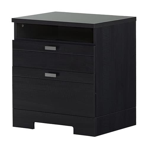 South Shore Nightstand with Drawers & Cord Catcher-Black