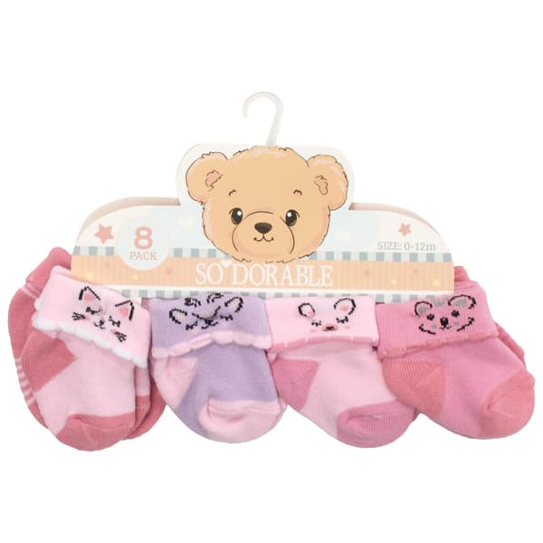 Baby Girl (NB-12M) so''dorable 8pk. Animal Face Turn Cuff Socks - image 