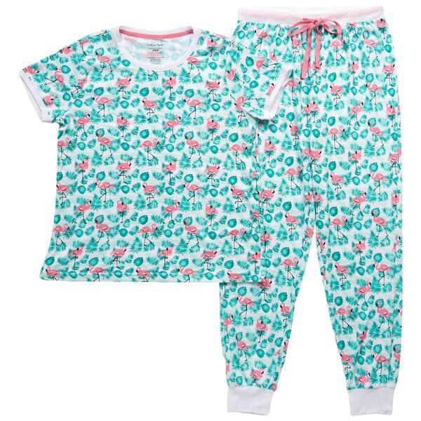 Juniors Pillow Talk Short Sleeve Tropical Flamingos Pajama Set - image 