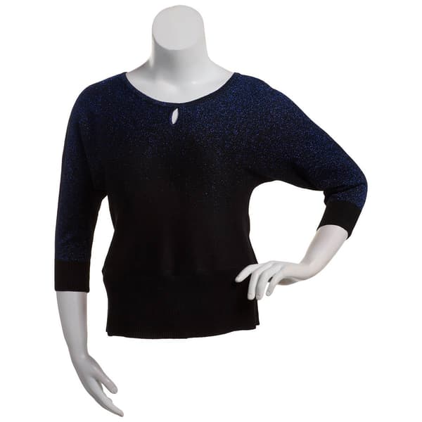 Plus Size Birch 3/4 Sleeve Glitter Ombre Scoop Neck Sweater - image 