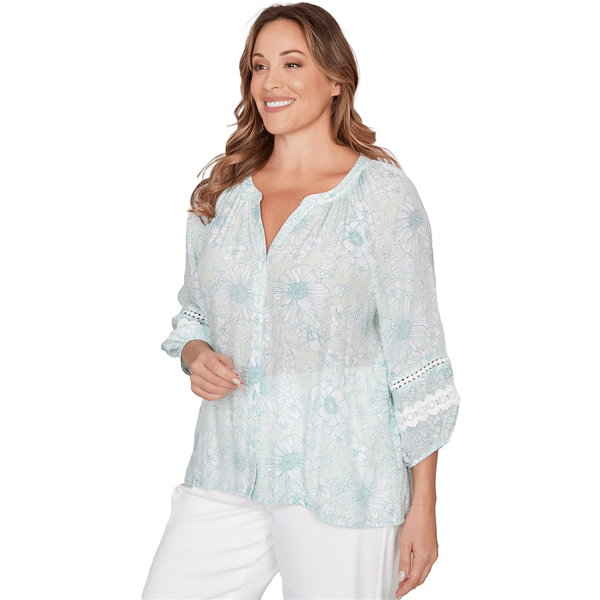Plus Size Ruby Rd. Renaissance Romance 3/4 Sleeve Floral Blouse
