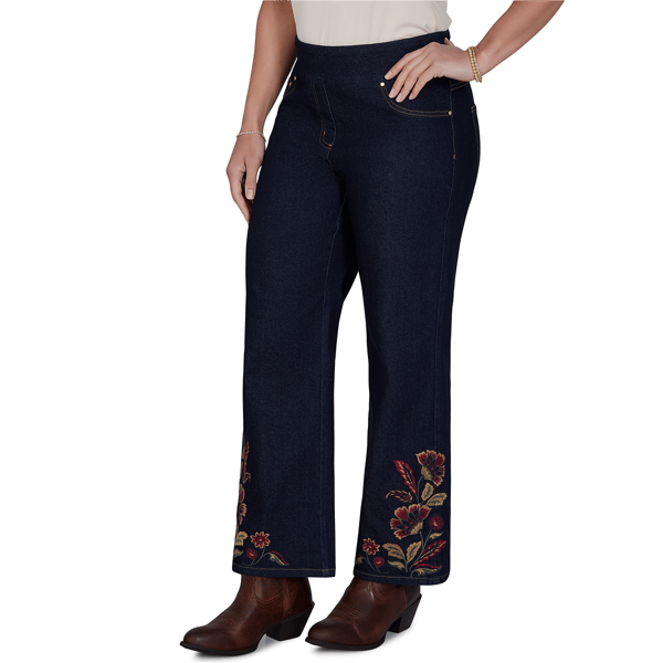 Petite Ruby Rd. English Countryside Embroidered Hem Jeans
