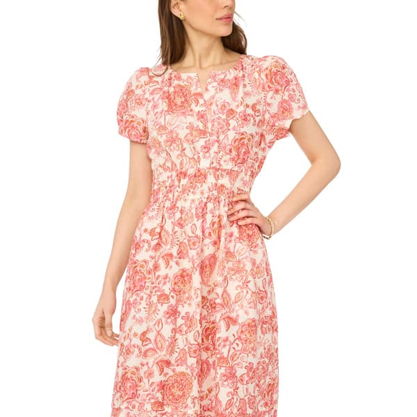 Womens Cece Short Puff Sleeve Poplin Floral Maxi Dress