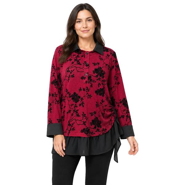 Womens Zac & Rachel Long Sleeve Printed Clocked Hacci 2 Fer