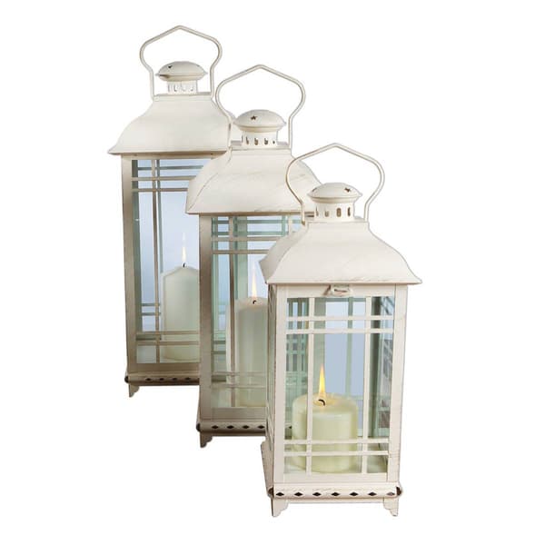 Melrose Traditional Ivory Metal Lantern - Set of 3