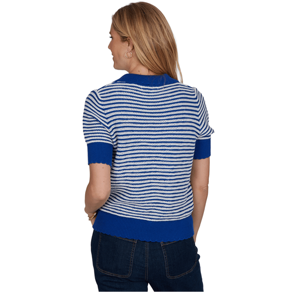 Womens Ruby Rd. Game of Luxe Short Sleeve Stripe Sweater