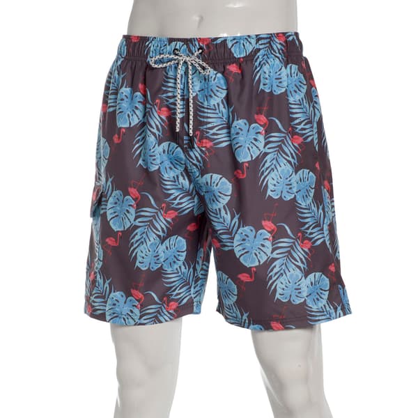 Young Mens SURFZONE(R) Flamingos & Tropical Leaf Swim Trunks - image 