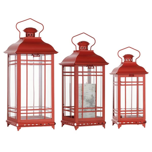 Melrose Traditional Red Metal Lanterns - Set of 3