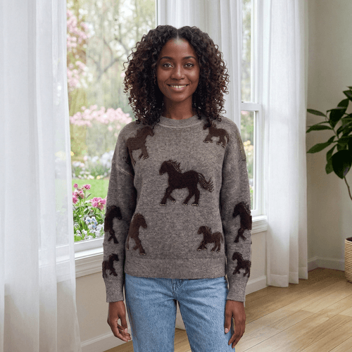 Womens Nanette Lepore Long Sleeve Crew Neck Horse Sweater - image 