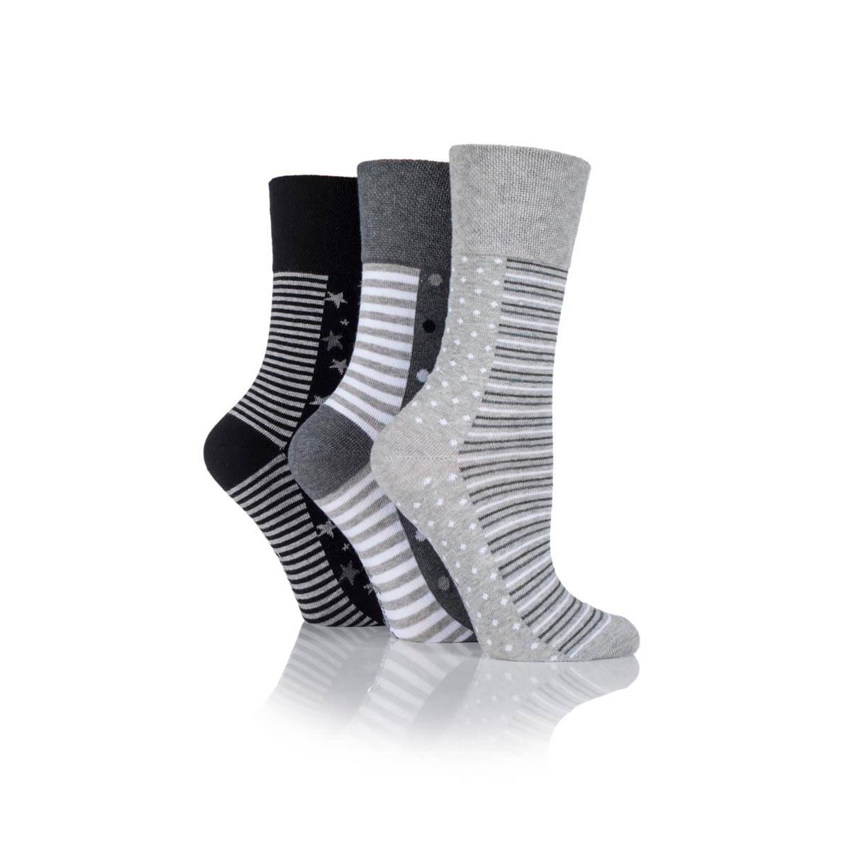 Womens gentle grip 3pk. Stripe Dot Star Multi Crew Socks